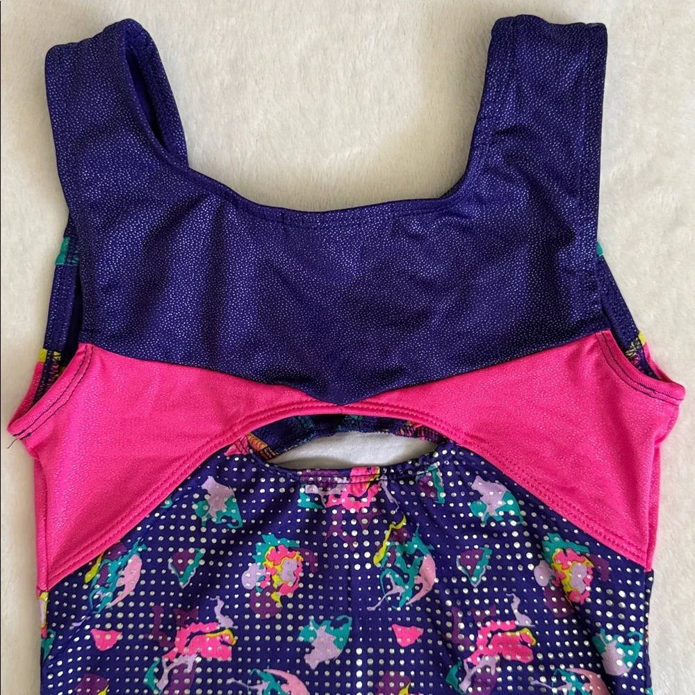 {Danskin} Freestyle | Abstract Print Shimmer Gymnastics Dance Leotard (M 7/8)